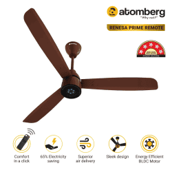 Atomberg Renesa Prime Ceiling Fan | 1200 mm | 3 Blade | BLDC Ceiling Fan with Remote Control & LED Indicators | Gloss Brown
