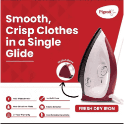 Pigeon Stovekraft Fresh Automatic Electric Dry Iron | 1000 W | Maroon & White