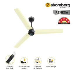 Atomberg Renesa Ceiling Fan | 1200 mm | 3 Blade | BLDC Ceiling Fan with Remote Control & LED Indicators | Ivory & Black