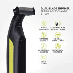 Havells ST 7000 Rechargeable Dual-Blade Shaver + Trimmer | Runtime: 60 min Trimmer for Men | Yellow
