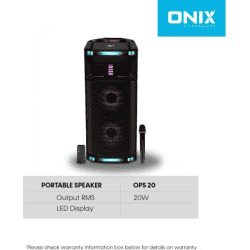 Onix Portable Party Speaker OPS 20 With Wireless Mic 20 W Bluetooth Speaker Mono Channel | Black