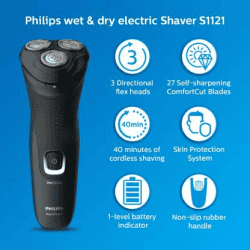 Philips S1121/45 Shaver For Men | Black & Blue