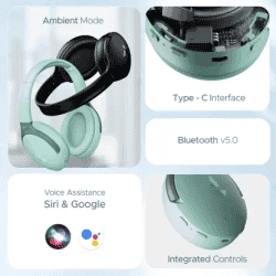boAt Rockerz 551 ANC Wireless Headphone | Hybrid ANC | 100 HRS Playback | 40mm Drivers  | Sage Green