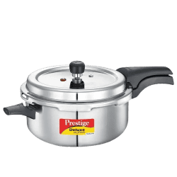 Prestige Deluxe Alpha Svachh Stainless Steel Deep Pan Pressure Cooker | 5 L | Unique Deep Lid which Controls Spillage | Silver | 20255