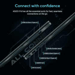 ASUS Gaming V16 Gaming Laptop | Intel Core 5 210H | 16 GB | 512 GB SSD | 6 GB Graphics | NVIDIA GeForce RTX 4050 | Matte Black | V3607VU-RP550WS