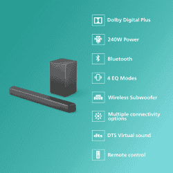PHILIPS Bluetooth Soundbar | 240W | Dolby Digital Plus | 2.1 Channel | Dark Grey | TAB5309/94