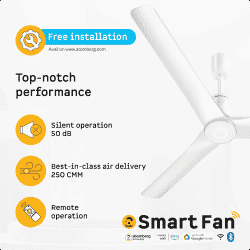 Atomberg Aris Contour Smart Ceiling Fan | 1200 mm | BLDC Motor with Remote | Marble White
