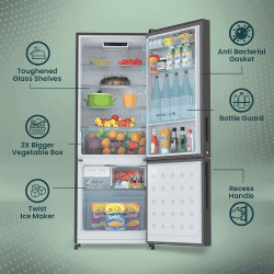 Haier Frost Free Double Door Refrigerator | 300 L | 2 Star | Brushline Silver | HRB-3502BS-P