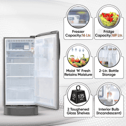 LG Single Door Refrigerator | 185 L | 5 Star | Shiny Steel | GL-D201APZU BPZZEBN