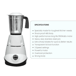 Blueberry KITCHMATE Mixer Grinder | 550 Watts | 3 Jar