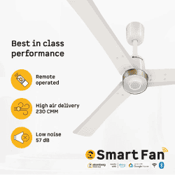 Atomberg Renesa Elite Smart | 1200 mm | BLDC Ceiling Fan with Remote Control & LED Indicators | Pearl White