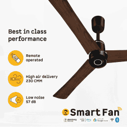 Atomberg Renesa Elite Smart Ceiling Fan | 1200 mm | BLDC with Remote Control & LED Indicators | Dark Walnut