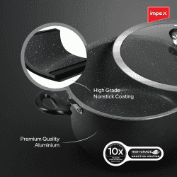 Impex Biryani Pot With RIB | 8 L | Non-Stick, Induction | Aluminium with Granite Coating | IBP8