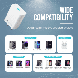 Portronics Adapto 25 Pro Type C Wall Charger | 25W | Type C to Type C Fast Charging Cable | White | POR 1964
