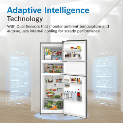 Bosch MaxFlex Triple Door Refrigerator | 353 L  | 3 Star | Convertible 6 in 1 Digital Inverter Frost Free | Sparkly Steel | CMC36S03NI