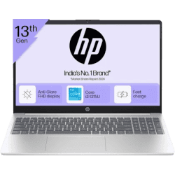 HP Thin and Light Laptop | Core i3 1315U | 13th Gen | 8 GB RAM | 512 GB SSD | 15.6 Inch | Natural Silver | 15-FD0582TU
