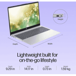 HP Thin and Light Laptop | Core i3 1315U | 13th Gen | 8 GB RAM | 512 GB SSD | 15.6 Inch | Natural Silver | 15-FD0582TU