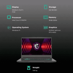 MSI Thin 15 Gaming Laptop | Intel Core i5 13th Gen | 16GB | 512GB SSD | 144 Hz | 6GB Graphics NVIDIA GeForce RTX 4050 | Cosmos Gray | B13VE-2611IN