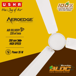 USHA AeroEdge BLDC Ceiling Fan | 1200mm | with RF Remote | White