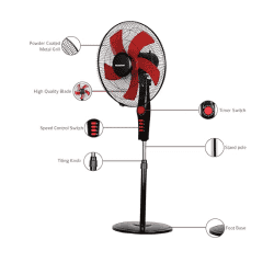 Castor Tornado 05 Pedestal Fan | 5 Leaf High Speed Stand Fan with Timer Switch | 406 mm