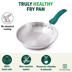 The Indus Valley Stainless Steel Capsule Frypan | Green Bakelite Handle | 22CM | 1.5Ltr