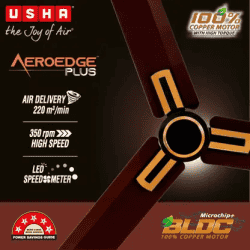 Usha Aeroedge Plus 5 Star Ceiling Fan   | 1200 mm | BLDC Motor with Remote | Brown