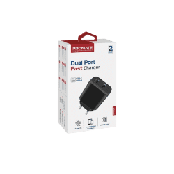 Promate Biplug-2 Dual USB Adapter | 25W | Black