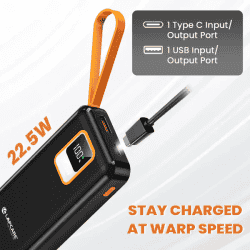 Lapcare Orange 10000 mAh Power Bank with Wake Up Button | LPB-513
