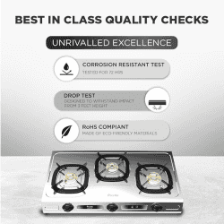 Preethi Glory Plus | Stainless Steel Gas Stove | 3 Burner