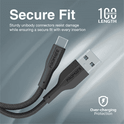 Promate USB to Type C Data Cable | 2A 2A Fast Charging | 1m | Black | XCord-AC