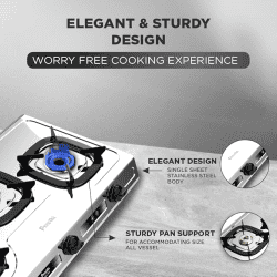Preethi Glory Plus | Stainless Steel Gas Stove | 3 Burner