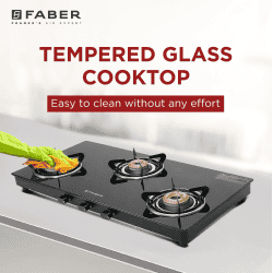 Faber Spark 3BB BK Gas Stove | 3 Burners | Brass Burners | Black