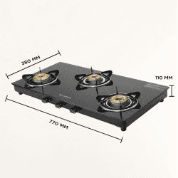 Faber Spark 3BB BK Gas Stove | 3 Burners | Brass Burners | Black