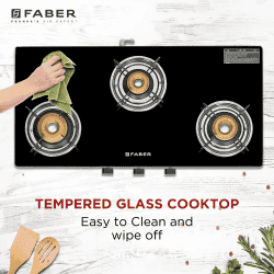 Faber Spark 3BB BK Gas Stove | 3 Burners | Brass Burners | Black