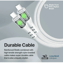 Promate Data C 60W | Ultra-Fast USB-C Transparent Shells Cable | CC120
