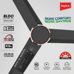 Impex E-Saver BLDC Ceiling Fan with Remote Contro | 1200 mm | 5 star Rated Energy Efficient Ceiling Fan | Smoke Brown