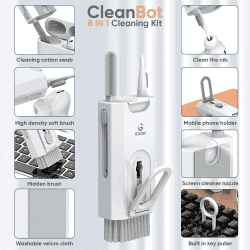 iGear Cleanbot 8 in 1 Gadget Cleaning Kit with Mobile Holder | White