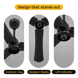 Atomberg Renesa Halo Smart BLDC Ceiling Fan | 900mm | 5 star | LED Speed Indicator | Midnight Black
