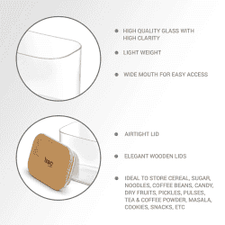 Treo Recto Jar with Wooden Lid | 800 ML | Transparent