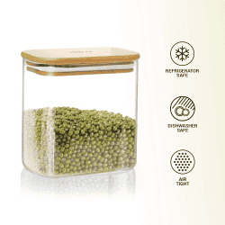 Treo Recto Jar with Wooden Lid | 800 ML | Transparent