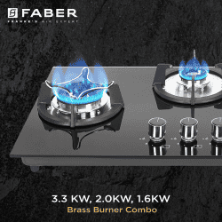 Faber HOB SUPERIA HT763 BR AI | 3 Brass Burners | Toughened Black Glass