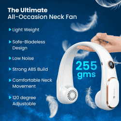 Portronics Gobreeze Portable Rechargeable Neck Fan | LED Display | Type C Fast Charging | White | POR 2048