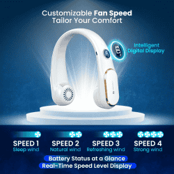 Portronics Gobreeze Portable Rechargeable Neck Fan | LED Display | Type C Fast Charging | White | POR 2048