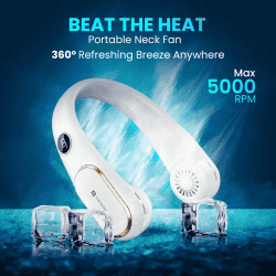 Portronics Gobreeze Portable Rechargeable Neck Fan | LED Display | Type C Fast Charging | White | POR 2048