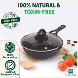 The Indus Valley Pre-Seasoned Cast Iron Fry Pan | Skillet with Glass Lid | 8 inch