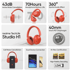 realme TechLife Studio H1 Over Ear Wireless Headphone | 40mm | Red