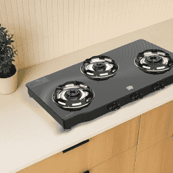 Butterfly Renz Glass Top Gas Stove | 3 Burner | Black