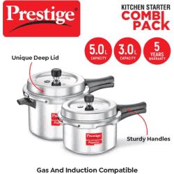Prestige Popular Svachh | Combi Pack of 2 Controls Spillage-Deep Lid | 5 L, 3 L | Aluminium