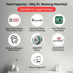 LG Fully Automatic Front Load Washing Machine | 12 Kg | 5 Star | Onyx Black | FHP1412Z5O