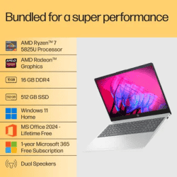 HP Thin and Light Laptop | AMD Ryzen 7 | 16 GB | 512 GB SSD | Windows 11 Home | 15.6 Inch | Natural Silver | 15-FC0476AU